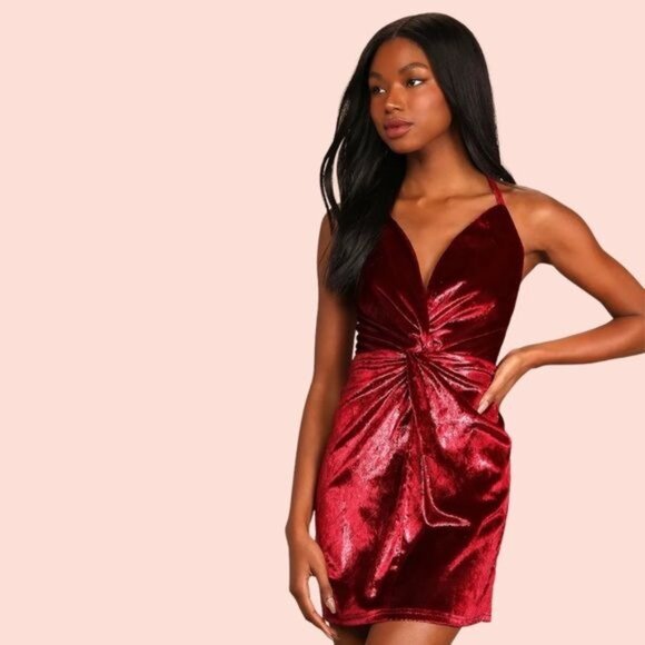 LULUS  Wine Red Velvet Sleeveless Mini Dress - S - Picture 6 of 11